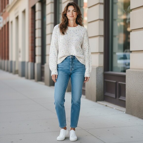 Seven7 Slouchy Chunky Knit Sweater Sz S Multicolor Confetti Pom Poms 193K - Picture 3 of 9
